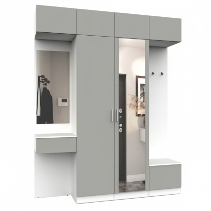 Набор мебели для прихожей "Марсель-208" МР 01-208 В2490 Ш2000 Г420 (ЛДСП Шиншилла серая)